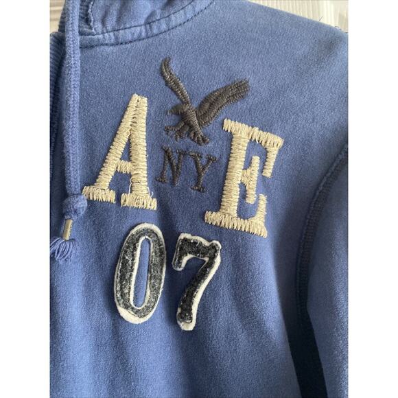 Y2K American Eagle Men's Large Navy Quarter Zip Pullover Hoodie Sweater Patch - Picture 2 of 8